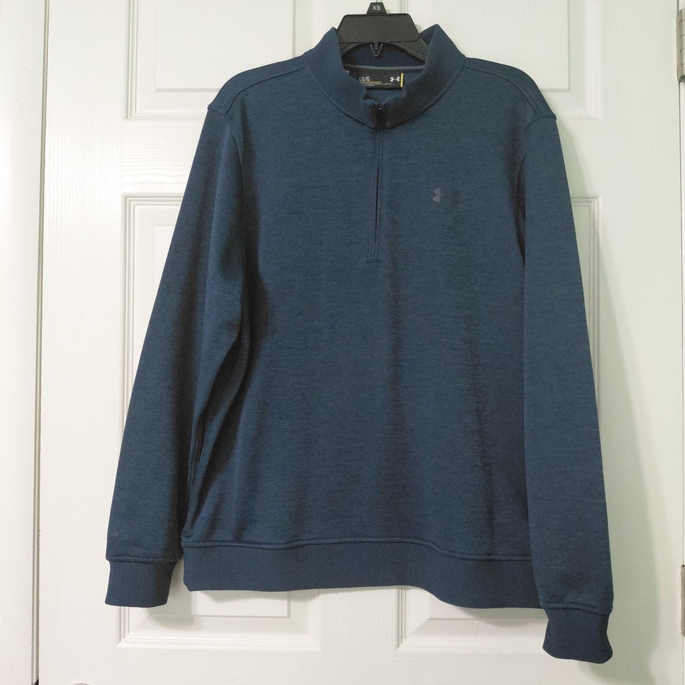 Under Armour Pullover Mens Large Blue Navy 1/4 Zip Gym Workout Fleece Loose